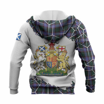 Hunter (Hunterston) Tartan Knitted Hoodie with Family Crest and Lion Rampant Grunge Style