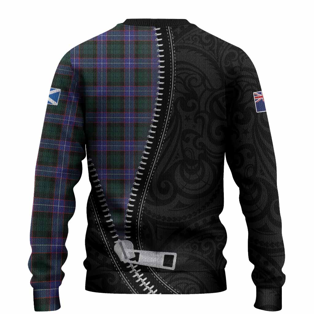 Hunter (Hunterston) Tartan Knitted Sweater New Zealand Pattern Unique Zipper Stylized