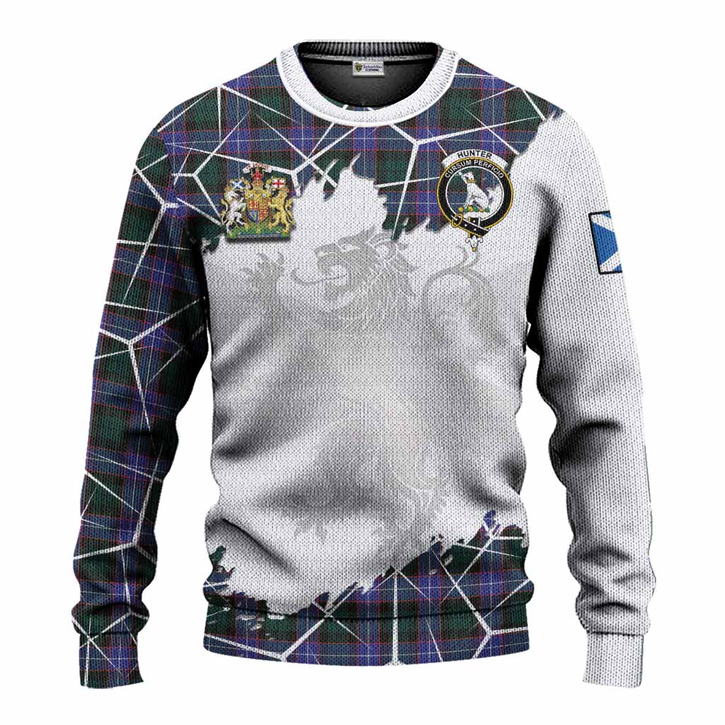 Hunter (Hunterston) Tartan Knitted Sweater with Family Crest and Lion Rampant Grunge Style