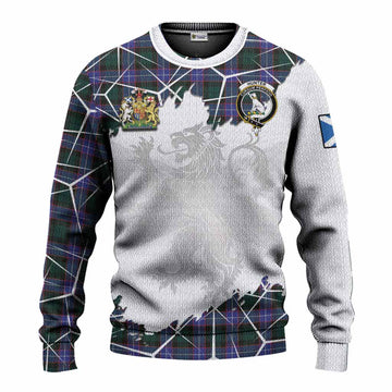 Hunter (Hunterston) Tartan Knitted Sweater with Family Crest and Lion Rampant Grunge Style