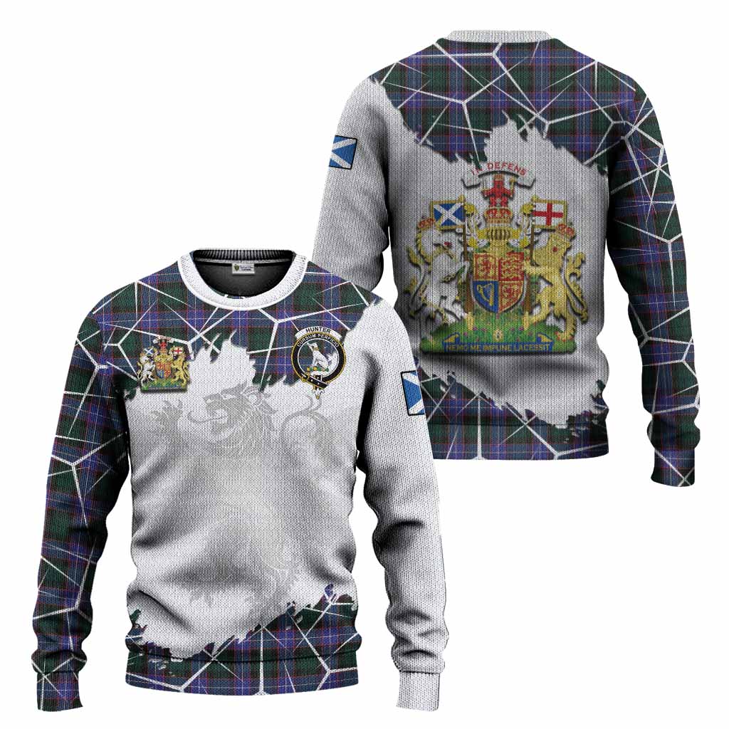 Hunter (Hunterston) Tartan Knitted Sweater with Family Crest and Lion Rampant Grunge Style