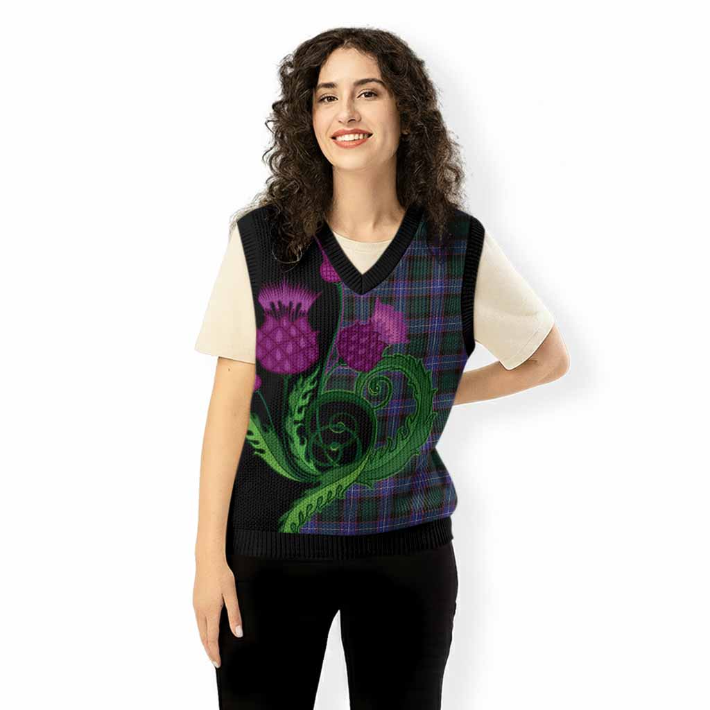Hunter (Hunterston) Tartan Knitted V-Neck Vest Traditional Scottish Thistle