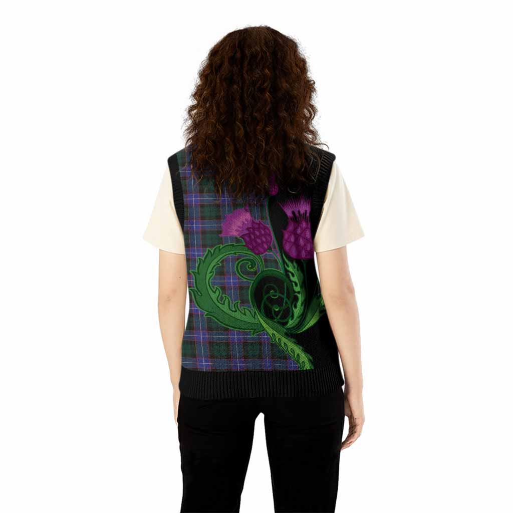 Hunter (Hunterston) Tartan Knitted V-Neck Vest Traditional Scottish Thistle