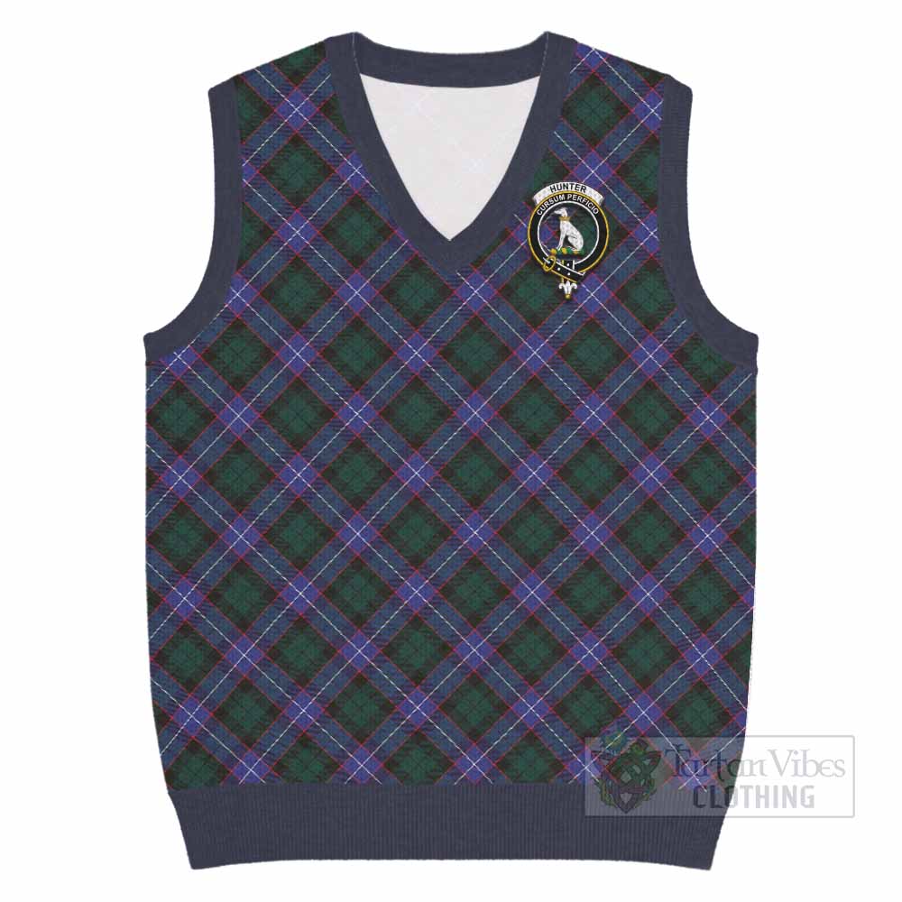 Hunter (Hunterston) Tartan Knitted V-Neck Vest with Family Crest Cross Style