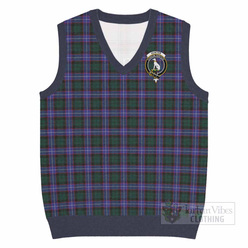 Hunter (Hunterston) Tartan Knitted V-Neck Vest with Family Crest - Tartan Vibes Clothing