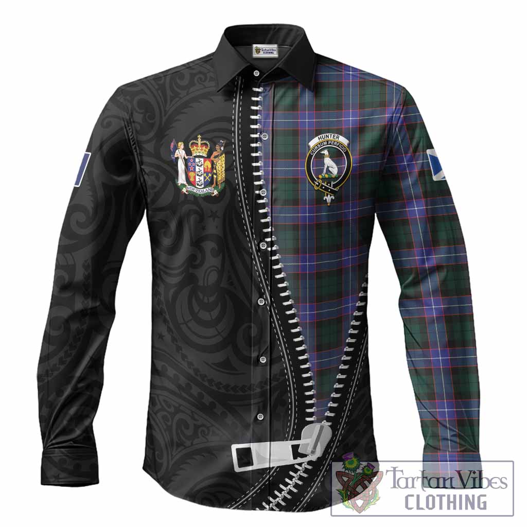 Hunter (Hunterston) Tartan Long Sleeve Button Shirts New Zealand Pattern Unique Zipper Stylized