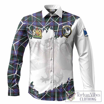 Hunter (Hunterston) Tartan Long Sleeve Button Shirts with Family Crest and Lion Rampant Grunge Style