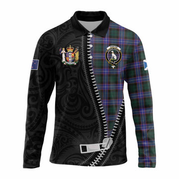 Hunter (Hunterston) Tartan Long Sleeve Polo Shirt New Zealand Pattern Unique Zipper Stylized