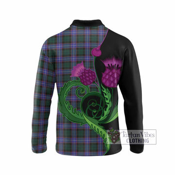Hunter (Hunterston) Tartan Long Sleeve Polo Shirt Traditional Scottish Thistle
