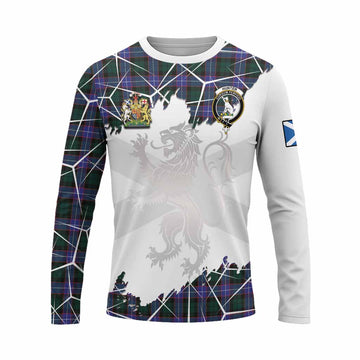 Hunter (Hunterston) Tartan Long Sleeve T-Shirt with Family Crest and Lion Rampant Grunge Style