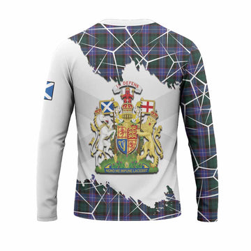 Hunter (Hunterston) Tartan Long Sleeve T-Shirt with Family Crest and Lion Rampant Grunge Style