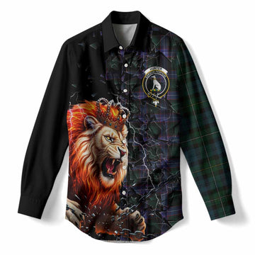 Hunter (Hunterston) Tartan Mighty Lion Women Casual Shirt Explosion Flying Pieces