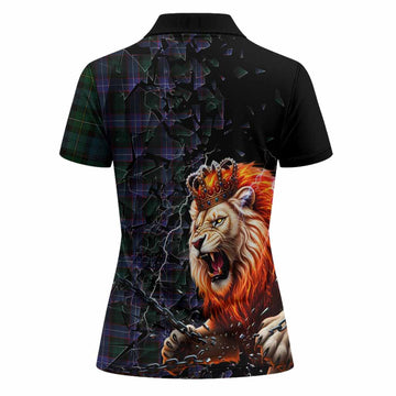 Hunter (Hunterston) Tartan Mighty Lion Women Polo Shirt Explosion Flying Pieces