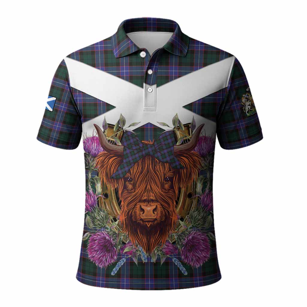 Hunter (Hunterston) Tartan Polo Shirt Scottish Thistle Heilan Coo