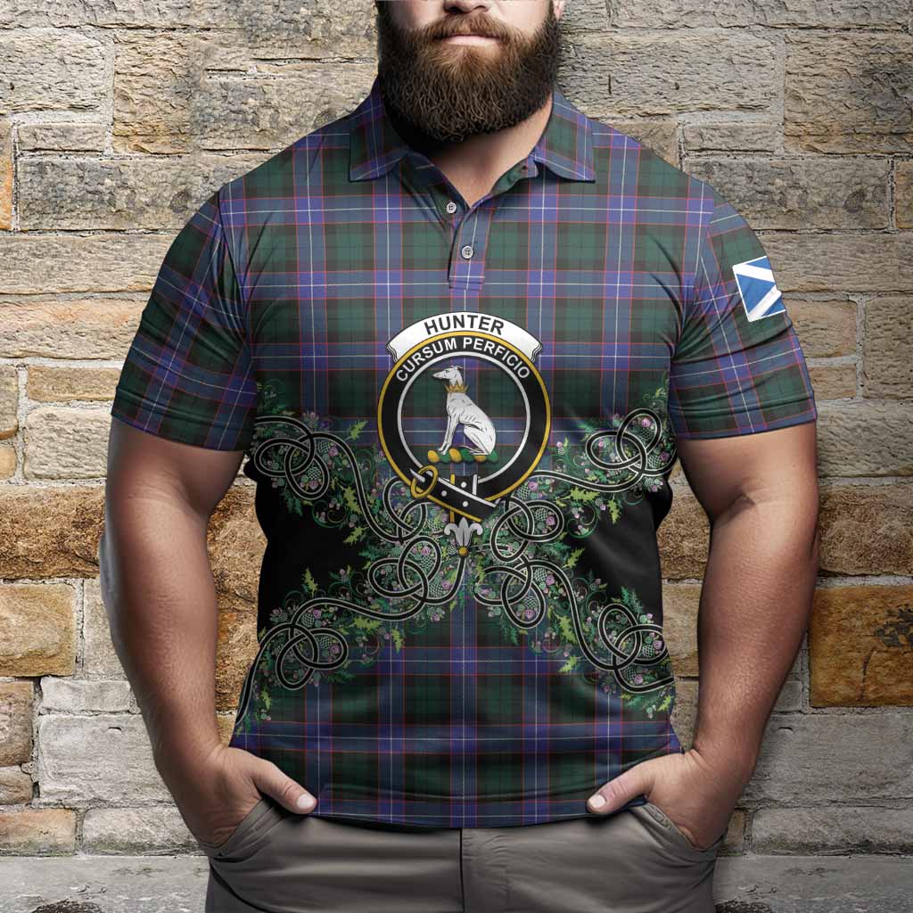 Hunter (Hunterston) Tartan Polo Shirt Thistle Scottish Spirit