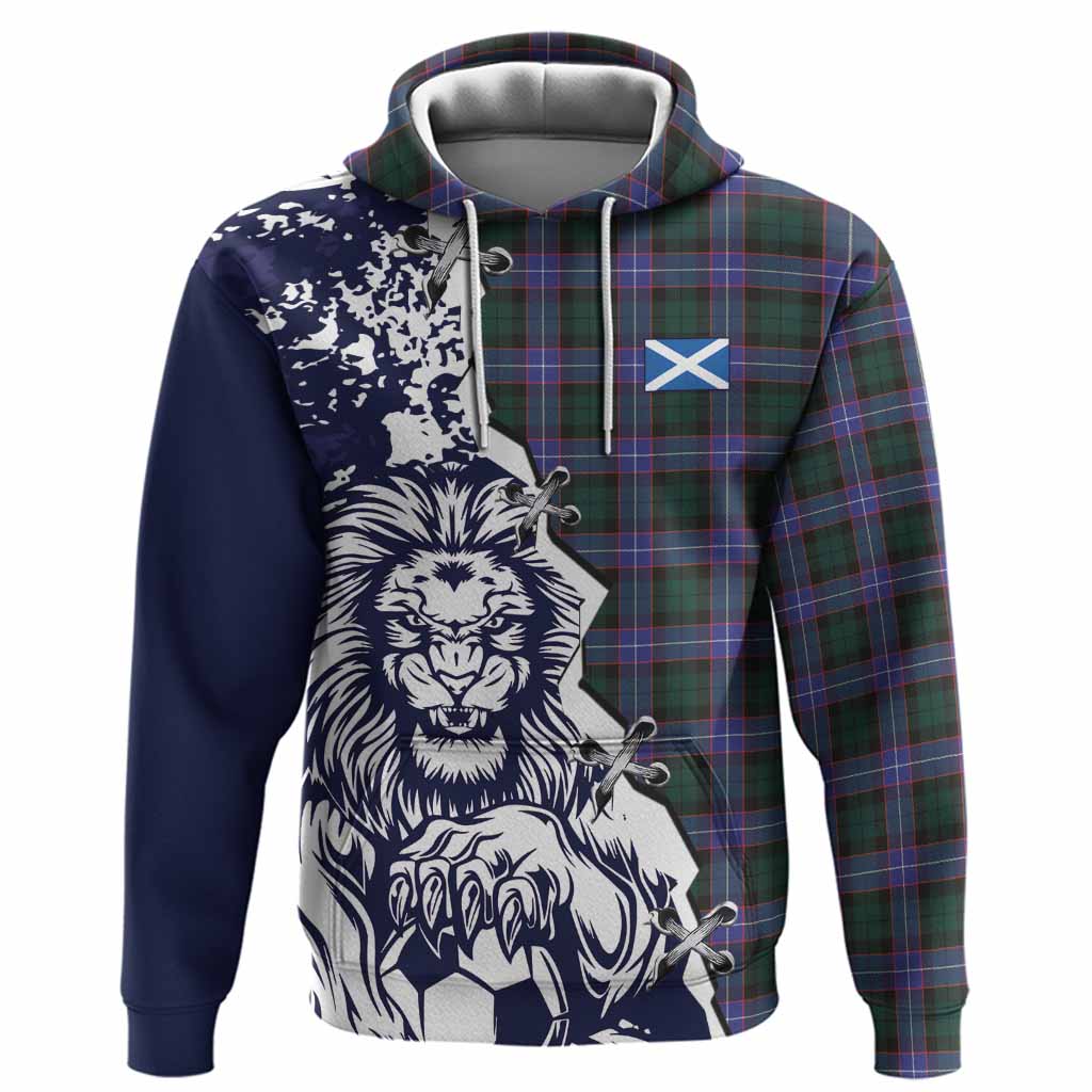 Hunter (Hunterston) Tartan Scottish Hoodie Angry Lion With Soccer Ball Style