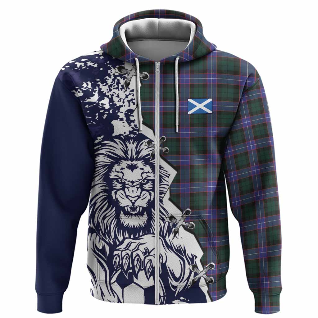 Hunter (Hunterston) Tartan Scottish Hoodie Angry Lion With Soccer Ball Style