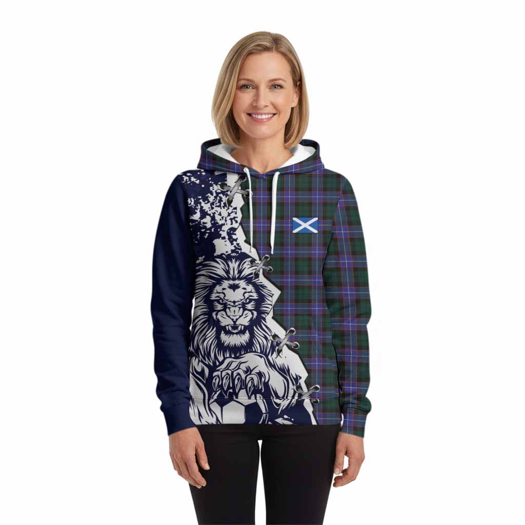 Hunter (Hunterston) Tartan Scottish Hoodie Angry Lion With Soccer Ball Style