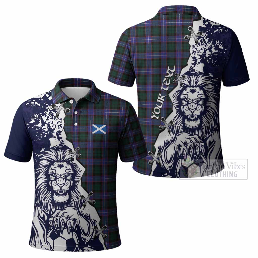 Hunter (Hunterston) Tartan Scottish Polo Shirt Angry Lion With Soccer Ball Style