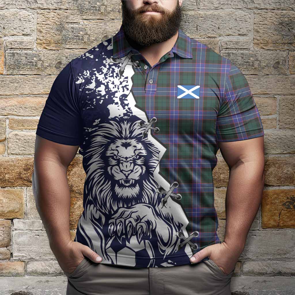 Hunter (Hunterston) Tartan Scottish Polo Shirt Angry Lion With Soccer Ball Style