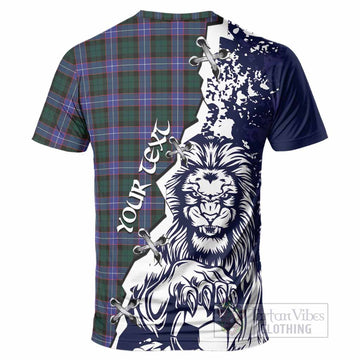 Hunter (Hunterston) Tartan Scottish T-Shirt Angry Lion With Soccer Ball Style