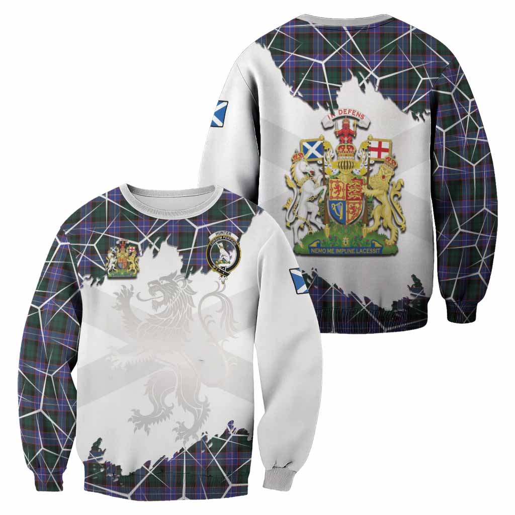 Hunter (Hunterston) Tartan Sweatshirt with Family Crest and Lion Rampant Grunge Style