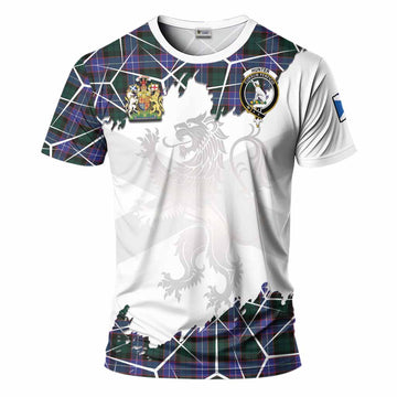 Hunter (Hunterston) Tartan T-Shirt with Family Crest and Lion Rampant Grunge Style