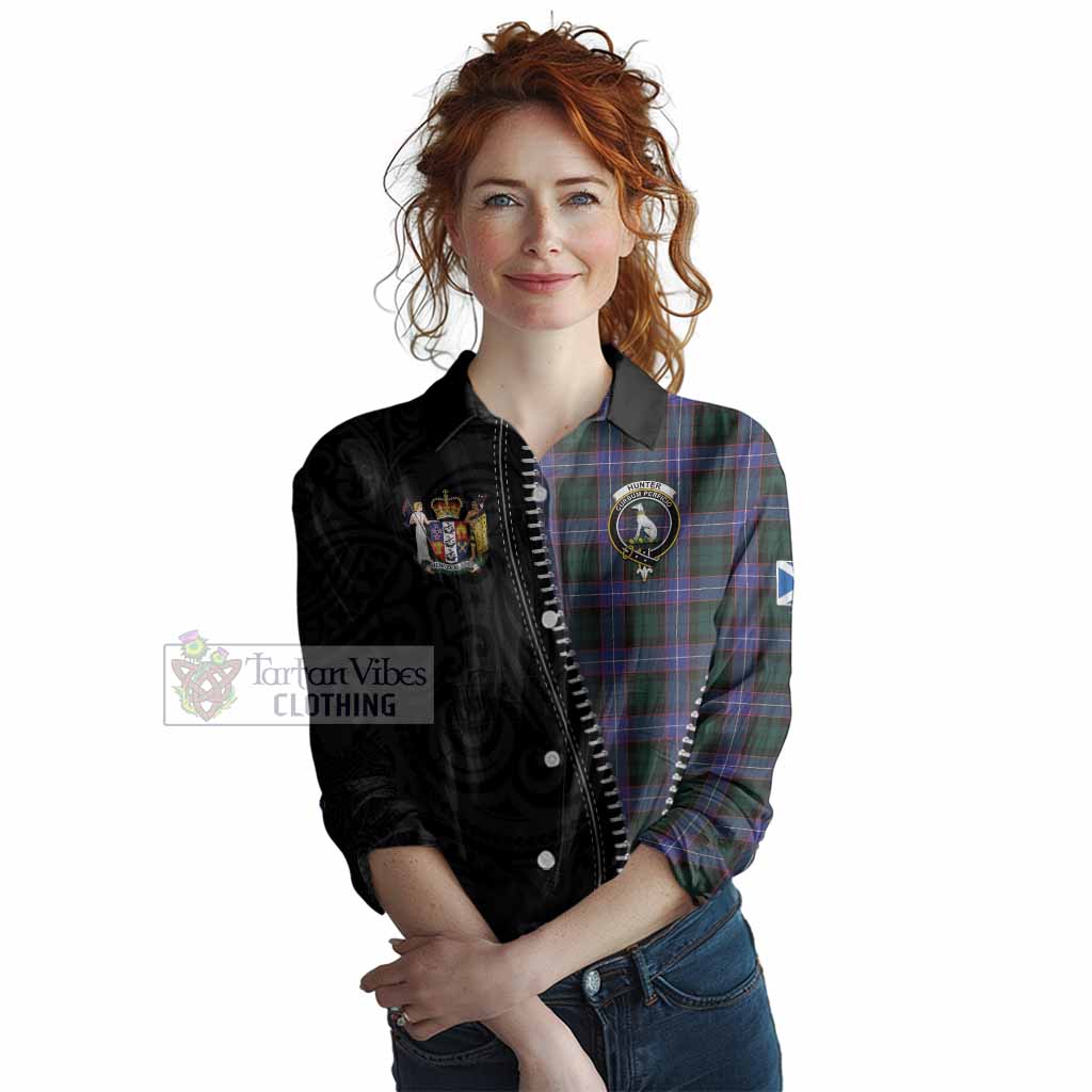 Hunter (Hunterston) Tartan Women Casual Shirt New Zealand Pattern Unique Zipper Stylized