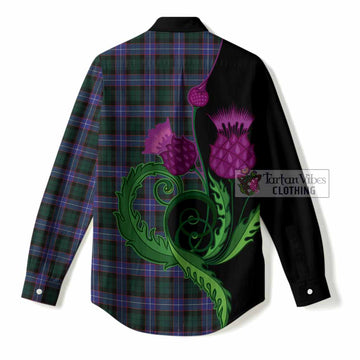 Hunter (Hunterston) Tartan Women Casual Shirt Traditional Scottish Thistle