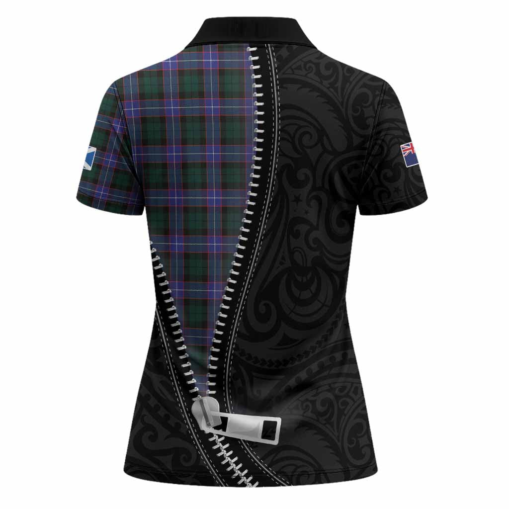 Hunter (Hunterston) Tartan Women Polo Shirt New Zealand Pattern Unique Zipper Stylized
