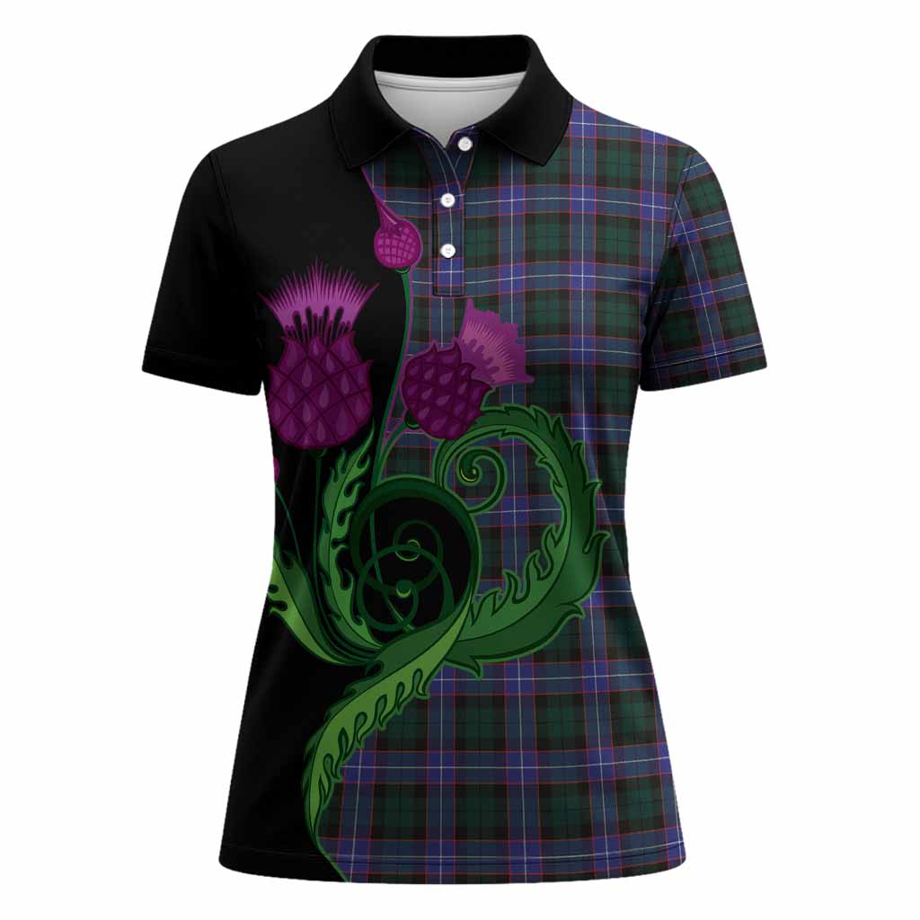 Hunter (Hunterston) Tartan Women Polo Shirt Traditional Scottish Thistle