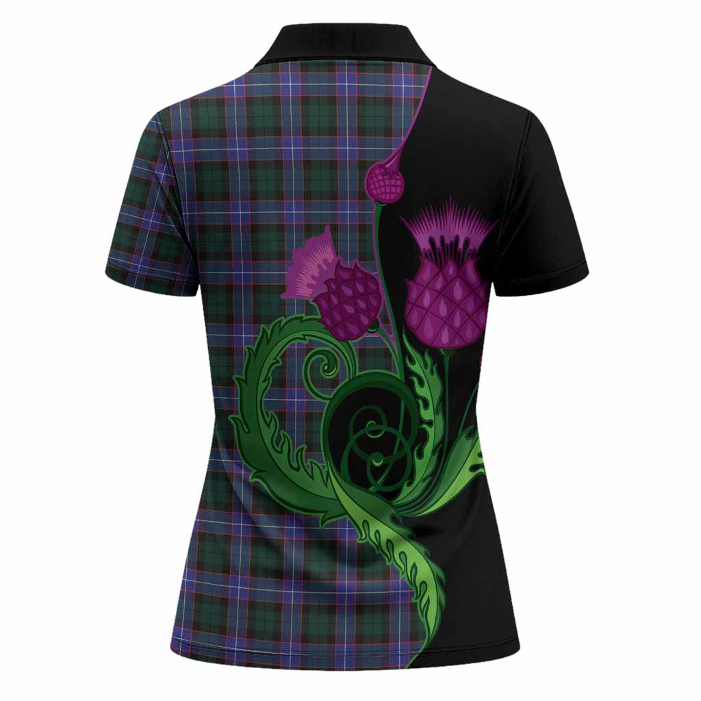 Hunter (Hunterston) Tartan Women Polo Shirt Traditional Scottish Thistle