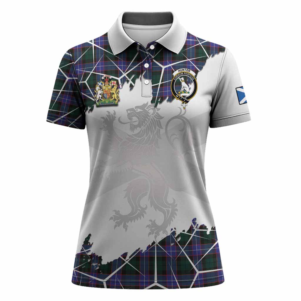 Hunter (Hunterston) Tartan Women Polo Shirt with Family Crest and Lion Rampant Grunge Style