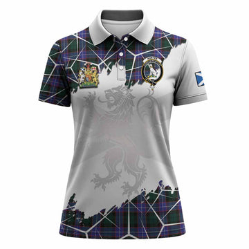 Hunter (Hunterston) Tartan Women Polo Shirt with Family Crest and Lion Rampant Grunge Style