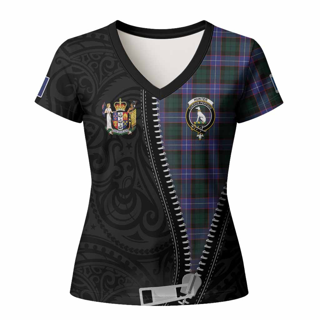 Hunter (Hunterston) Tartan Women T shirt New Zealand Pattern Unique Zipper Stylized