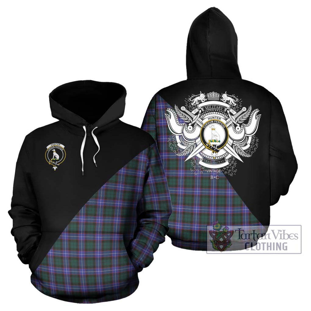 Hunter (Hunterston) Tartan Hoodie with Family Crest and Military Logo Style Zip Hoodie - Tartanvibesclothing Shop