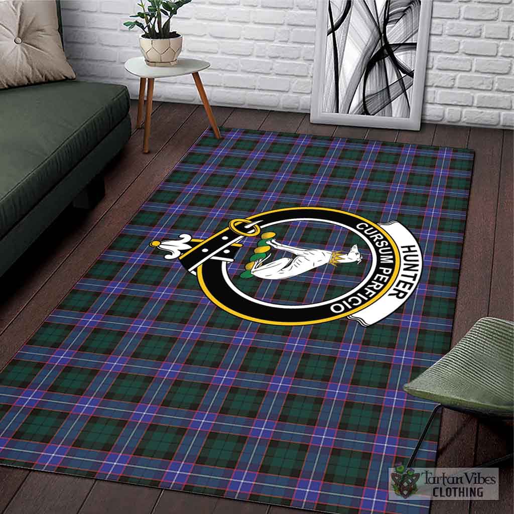 Tartan Vibes Clothing Hunter Modern Tartan Area Rug with Family Crest