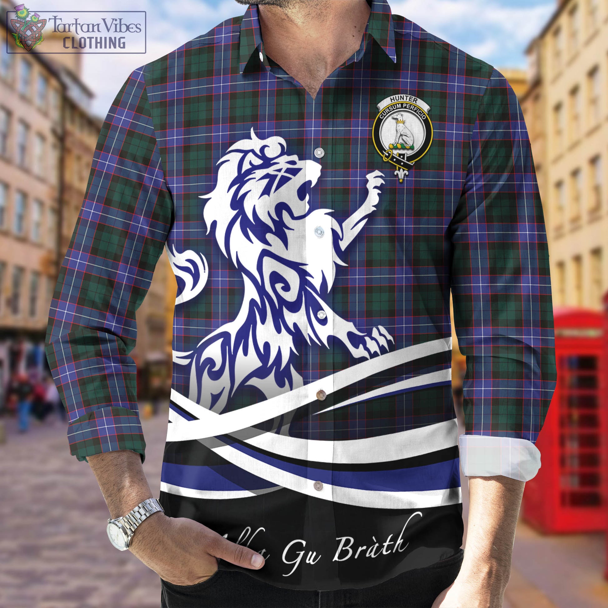 hunter-modern-tartan-long-sleeve-button-up-shirt-with-alba-gu-brath-regal-lion-emblem