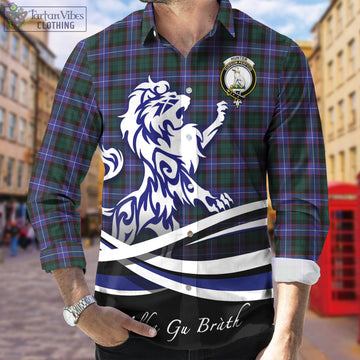 Hunter Modern Tartan Long Sleeve Button Up Shirt with Alba Gu Brath Regal Lion Emblem