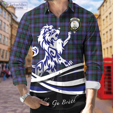 Hunter (Hunterston) Tartan Long Sleeve Button Up Shirt with Alba Gu Brath Regal Lion Emblem