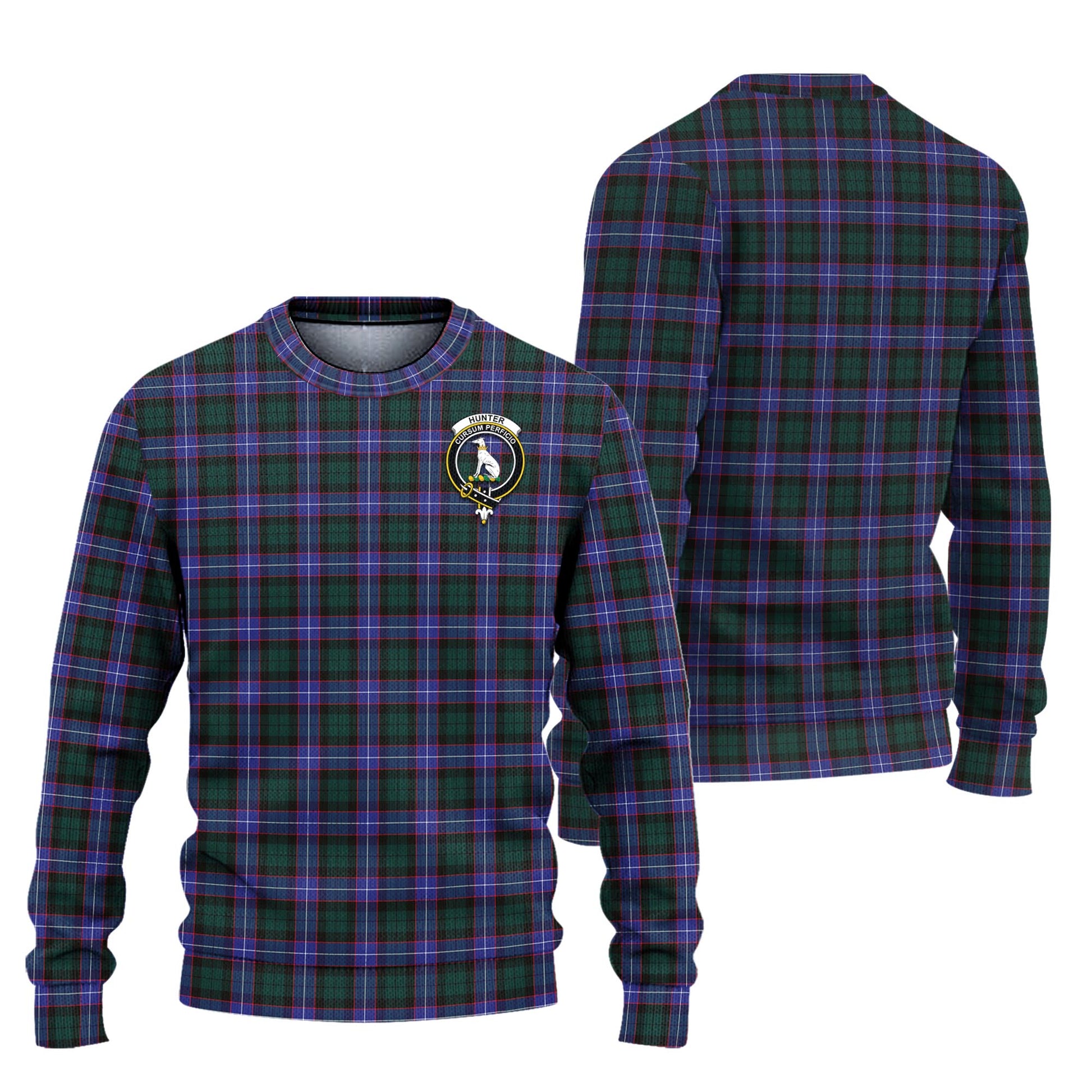 Hunter Modern Tartan Knitted Sweater with Family Crest Unisex - Tartanvibesclothing