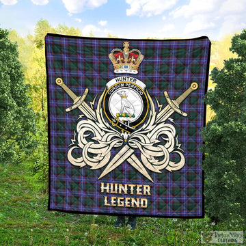 Hunter Modern Tartan Quilt with Clan Crest and the Golden Sword of Courageous Legacy