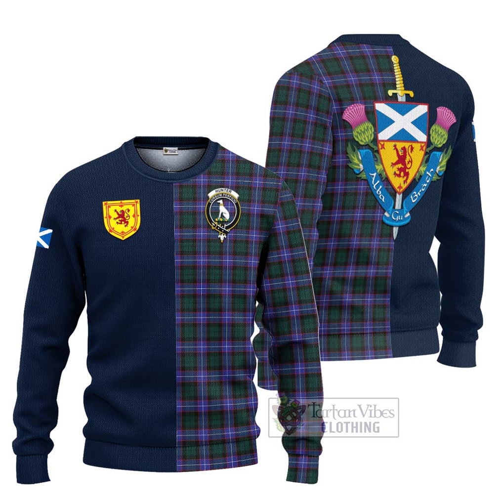 Tartan Vibes Clothing Hunter Modern Tartan Knitted Sweater with Scottish Lion Royal Arm Half Style