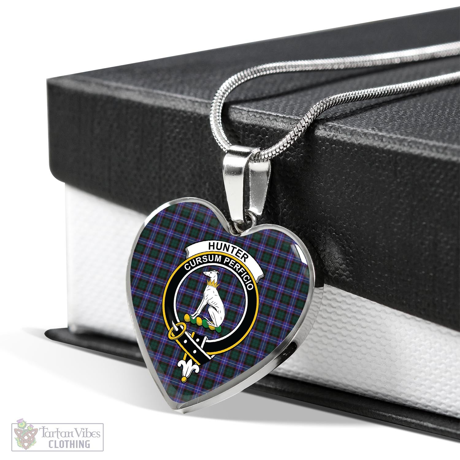 Tartan Vibes Clothing Hunter Modern Tartan Heart Necklace with Family Crest