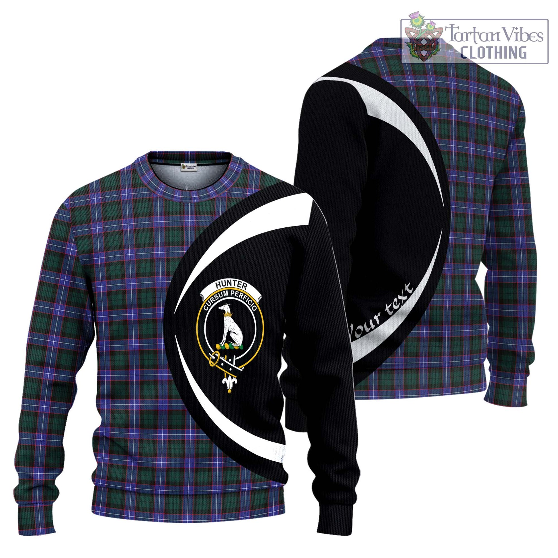 Hunter (Hunterston) Tartan Ugly Sweater with Family Crest Circle Style Unisex - Tartan Vibes Clothing