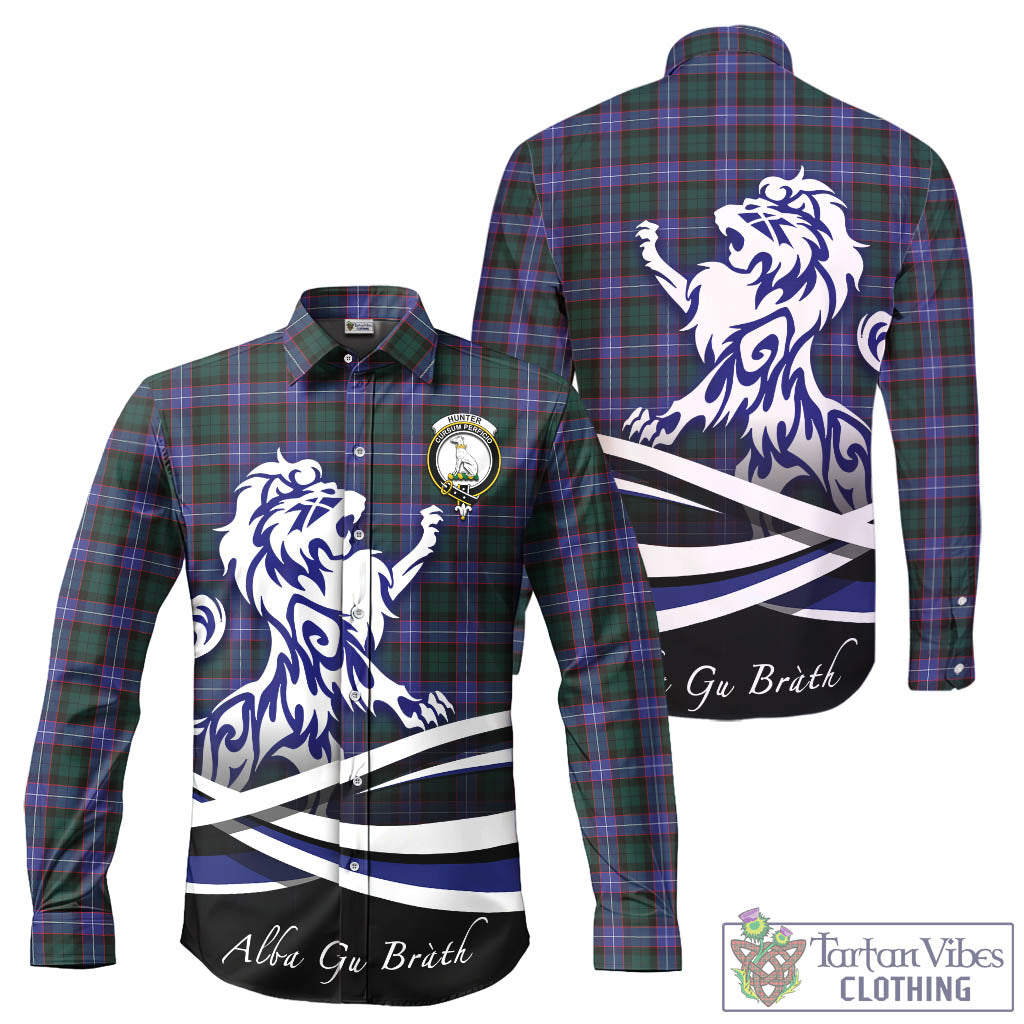 hunter-modern-tartan-long-sleeve-button-up-shirt-with-alba-gu-brath-regal-lion-emblem