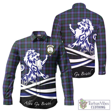 Hunter Modern Tartan Long Sleeve Button Up Shirt with Alba Gu Brath Regal Lion Emblem