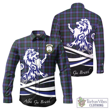 Hunter (Hunterston) Tartan Long Sleeve Button Up Shirt with Alba Gu Brath Regal Lion Emblem