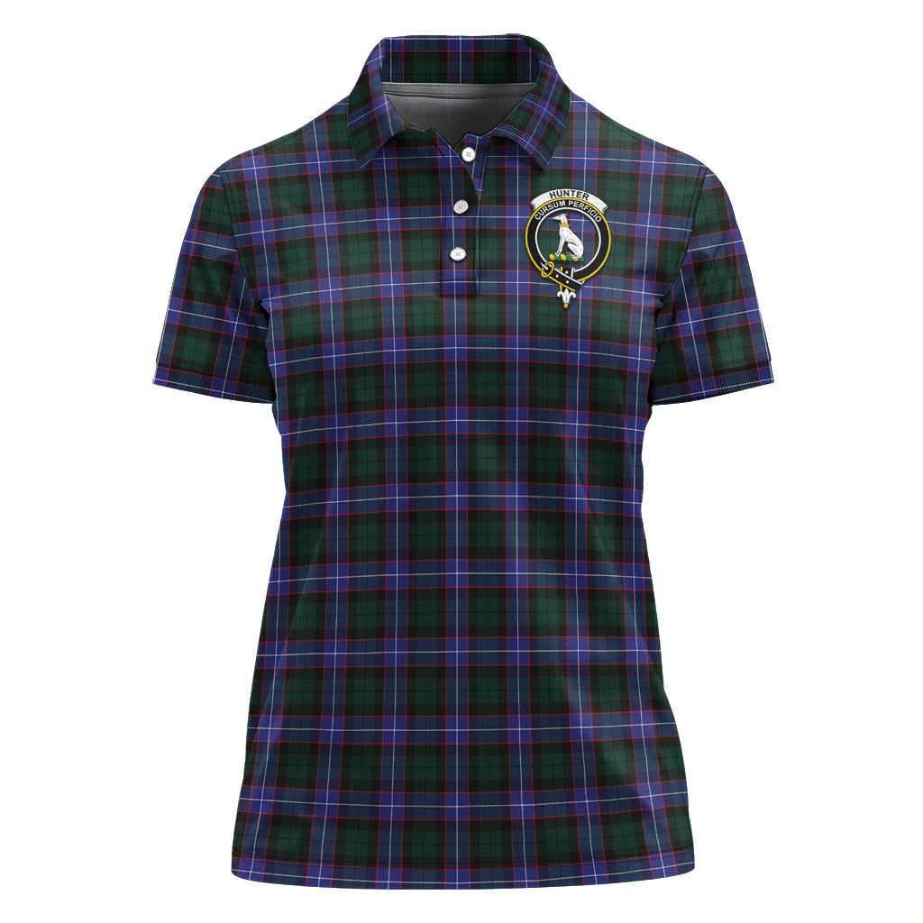 Hunter (Hunterston) Tartan Polo Shirt with Family Crest For Women - Tartan Vibes Clothing