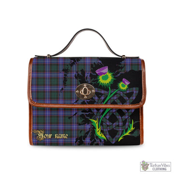Hunter (Hunterston) Tartan Waterproof Canvas Bag with Scotland Map and Thistle Celtic Accents